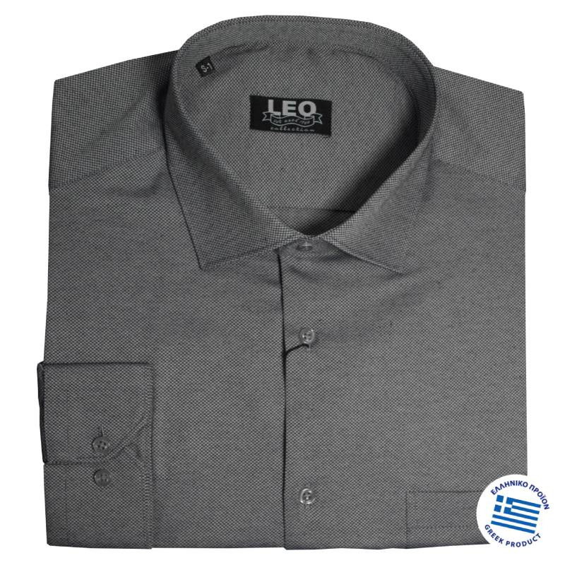 Πουκάμισο Oxford μακρυμάνικο με γιακά τύπου Rex, της Leo Collection - Faded Grey