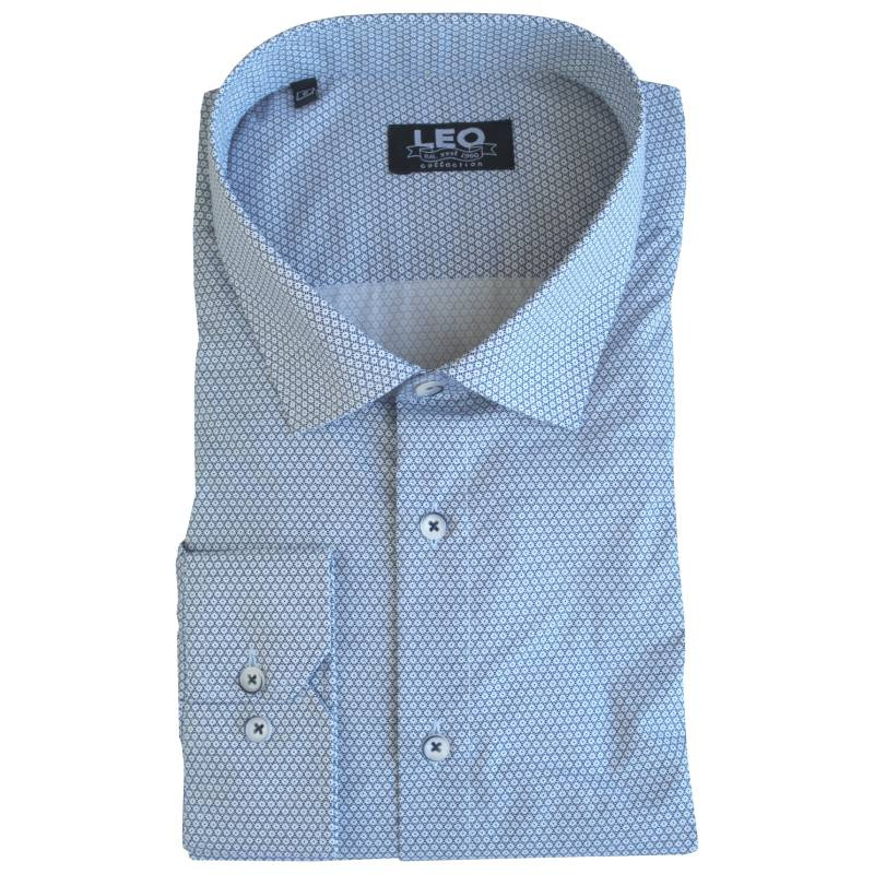 Πουκάμισο "Point Blank" γαλλικής ραφής με Rex γιακά, της Leo Collection - Chambray Blue/Pale White