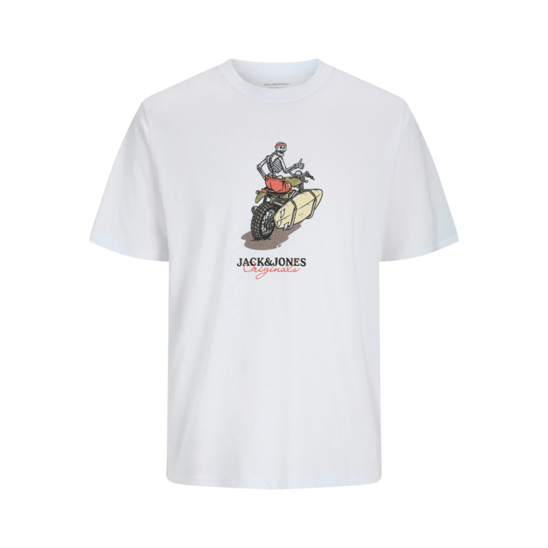 Jack & Jones "Skull Coast Tee"σε Plus fit γραμμή,με μεταξοτυπία - Bright White