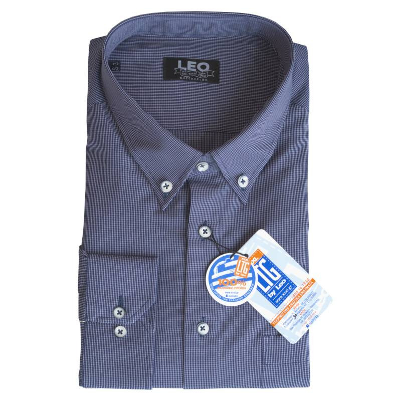 Πουκάμισο καρό γαλλικής ραφής "Small Check" by Leo Collection - Danube