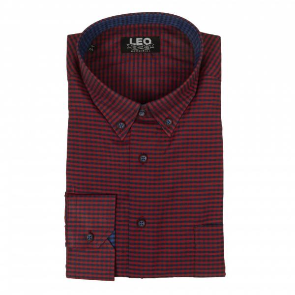 Πουκάμισο καρό γαλλικής ραφής "Cross checked" by Leo collection - Red/Blue sax