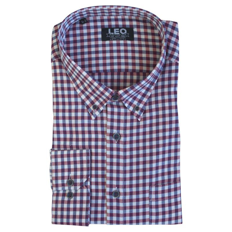 Πουκάμισο καρό γαλλικής ραφής "Malta Sunstorm" by Leo Collection - Red/White/Blue