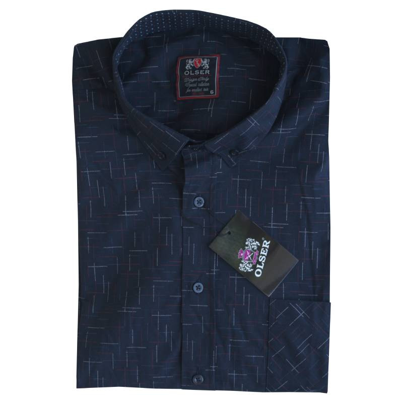 Κοντομάνικο ελαστικό πουκάμισο "Irregular Stripe" της Leo collection - Dark Blue