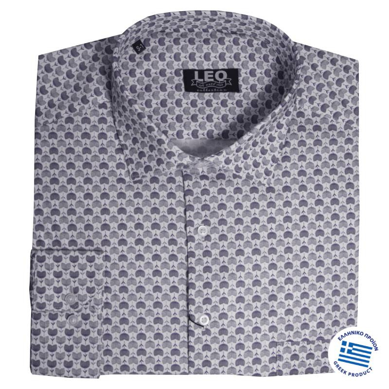 Ελαστικό πουκάμισο "Faded Tulip" με Rex γιακά, της Leo Collection - Light Blue/White