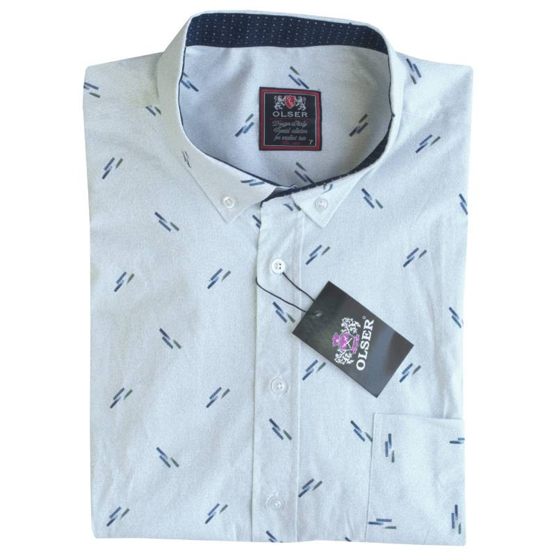 Κοντομάνικο ελαστικό πουκάμισο "Three Stripes" της Leo collection - ΕΚΡΟΥ