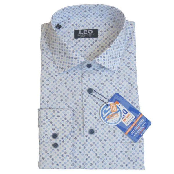 Πουκάμισο πουά γαλλικής ραφής "Snowflake" by Leo Collection - Light Blue/White