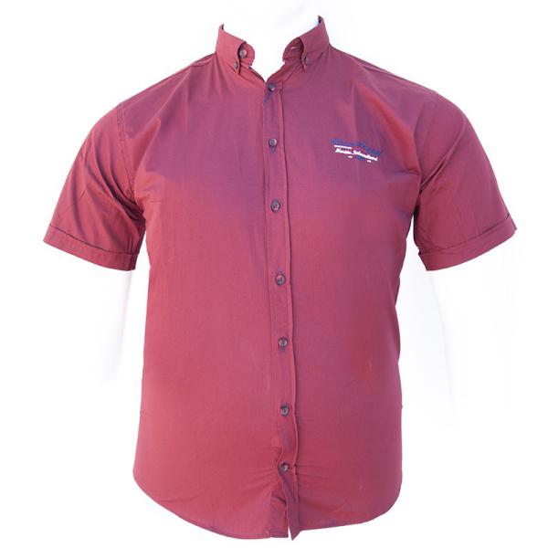 Πουκάμισο κοντομάνικο βαμβακερό με κέντημα και εξώγαζες λεπτομέρειες - Brick Red