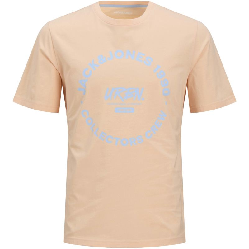 Jack & Jones "Simon Tee"σε Plus fit γραμμή,με μεταξοτυπία - Peach Nougat
