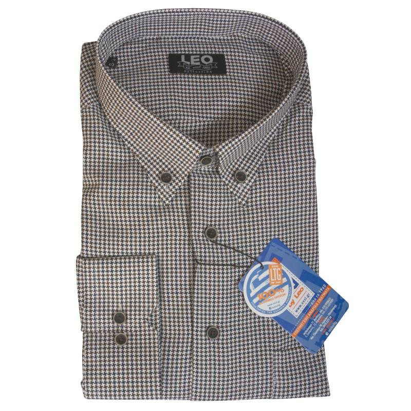 Πουκάμισο σχεδιαστό γαλλικής ραφής "Sharp Flake" by Leo Collection - Brown/Blue