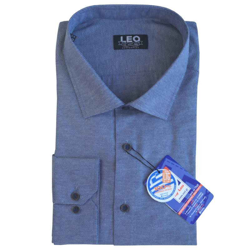 Πουκάμισο Oxford μακρυμάνικο με γιακά τύπου Rex, της Leo Collection - Navy Blazer