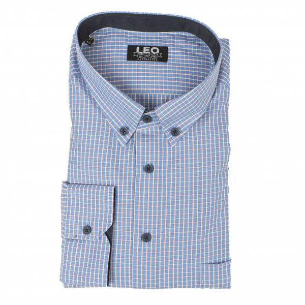 Πουκάμισο καρό γαλλικής ραφής "Cross checked" by Leo collection - Steel Blue