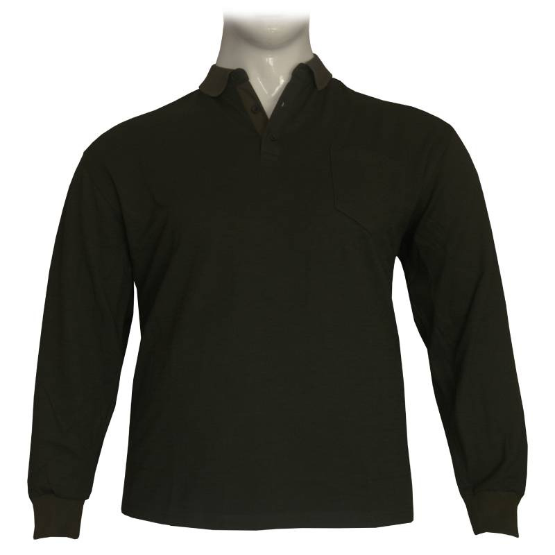 Μπλούζα Polo βαρύπλακη με κουμπί και τσέπη στο στήθος - Dark Olive Green