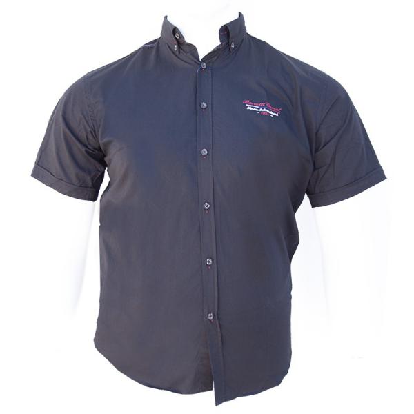 Πουκάμισο κοντομάνικο βαμβακερό με κέντημα και εξώγαζες λεπτομέρειες - Black