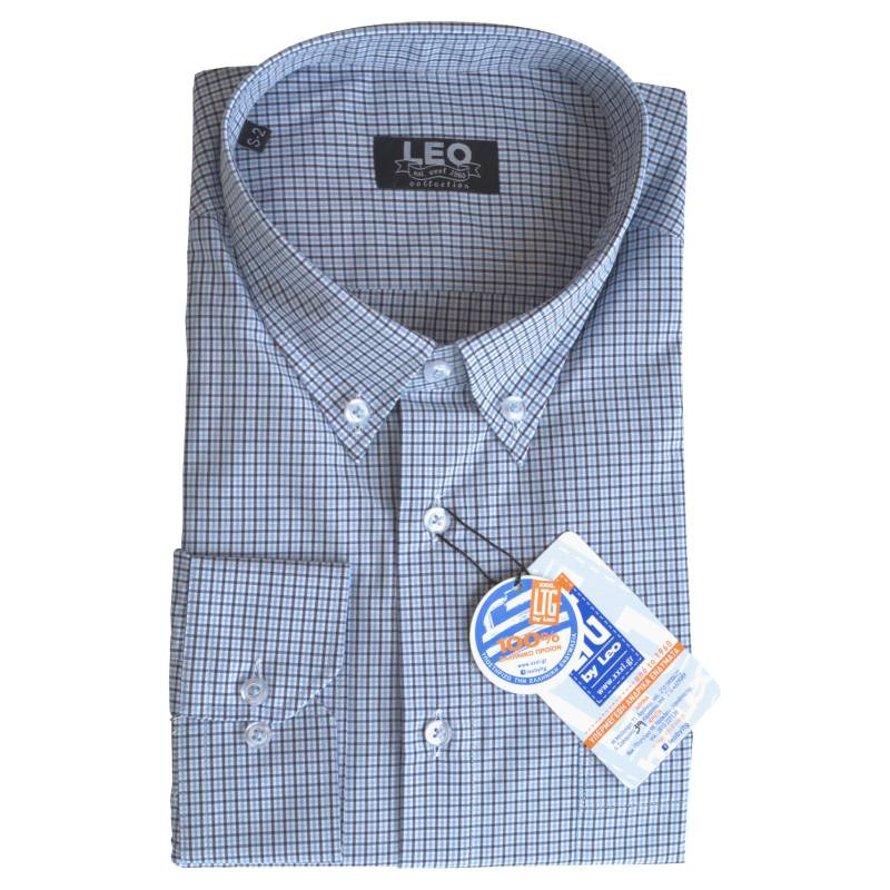 Πουκάμισο καρό γαλλικής ραφής "Summer Check" by Leo Collection - Navy Blue / White