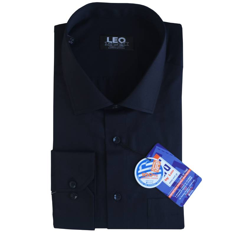 Πουκάμισο μονόχρωμο με rex γιακά και μακρύ μανίκι - NAVY BLUE