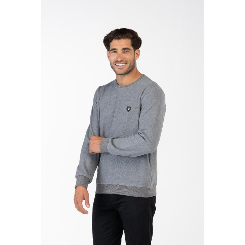 Μπλούζα λαιμόκοψη wool feel με δερμάτινο patch,της Leo Collection - SHARK SKIN