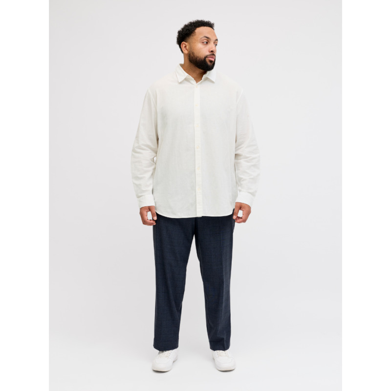 Jack & Jones "Breeze Linen Blend Shirt",λινό μακρυμάνικο πουκάμισο - White