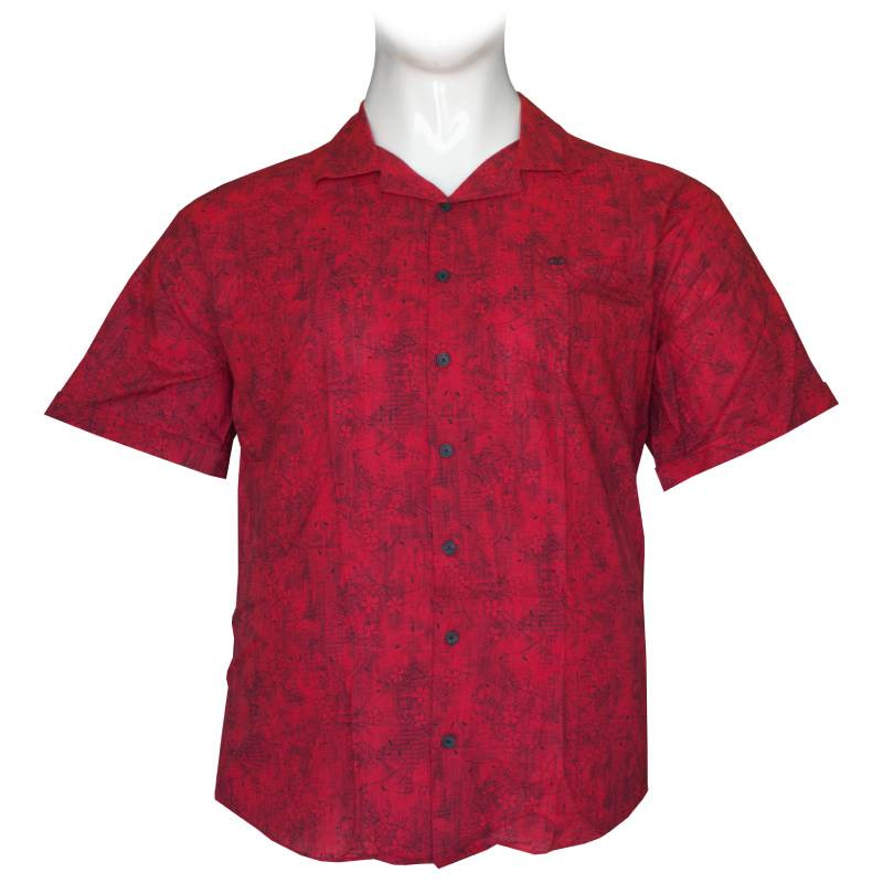 Βαμβακερό κοντομάνικο πουκάμισο "Flower Print",της Leo Collection - Rustic Red