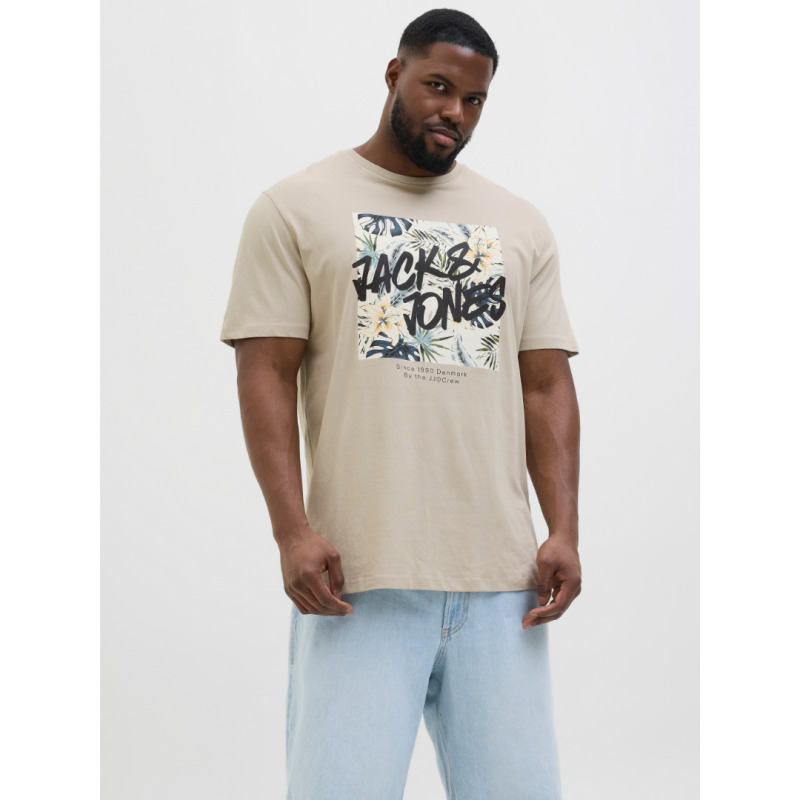 Jack & Jones "Hawaii Shape Tee"σε Plus fit γραμμή,με μεταξοτυπία - Moonbeam