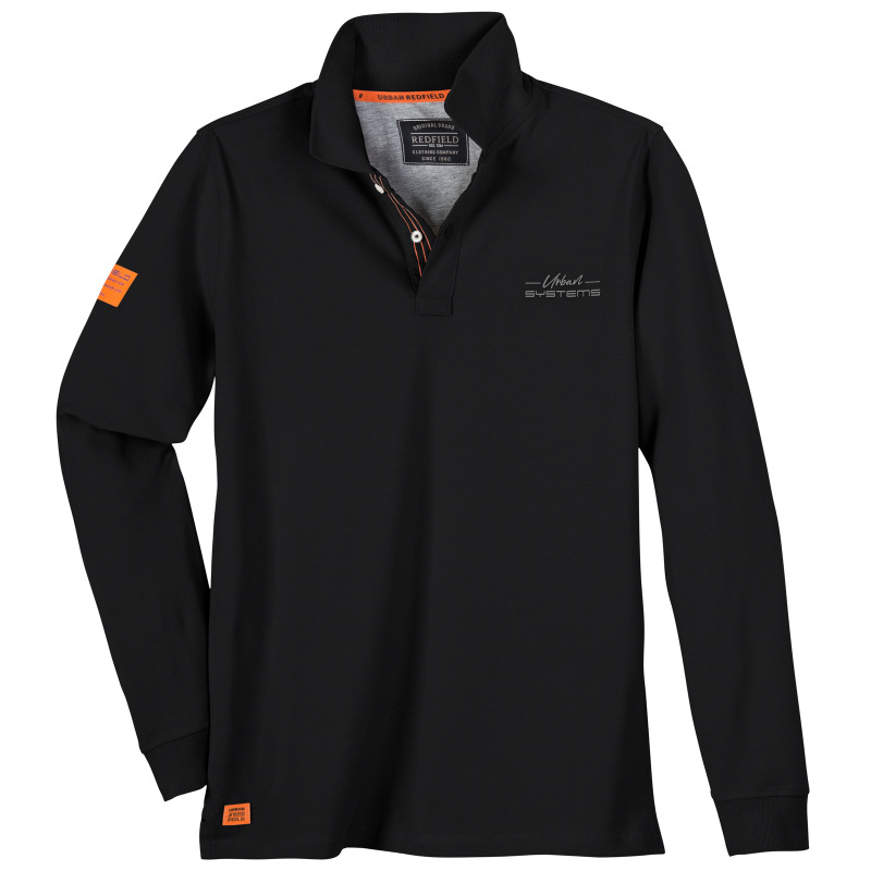 King Size Polo pique μπλούζα "Urban Systems" με ανάγλυφη plastisol μεταξοτυπία,της Redfield - Black