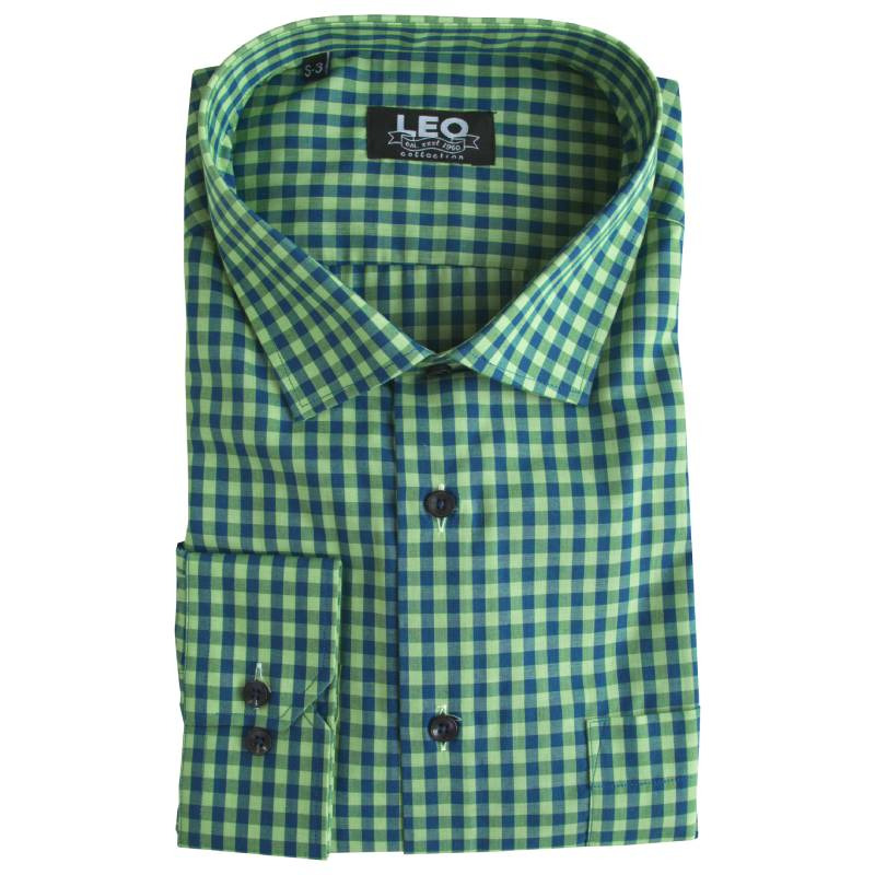 Πουκάμισο καρό γαλλικής ραφής by Leo Collection - Faded Green/Blue