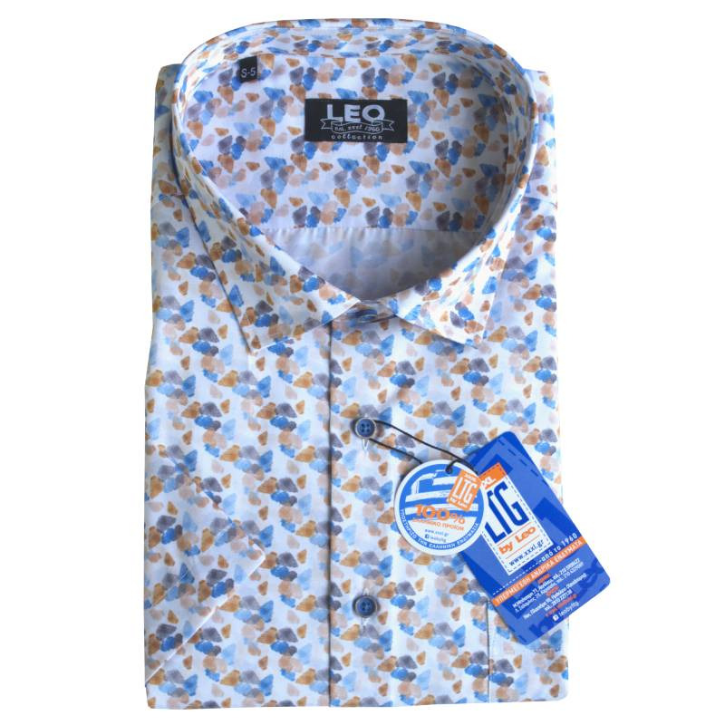 Digital print κοντομάνικο πουκάμισο "Aquarelle",by Leo Collection - Bright White