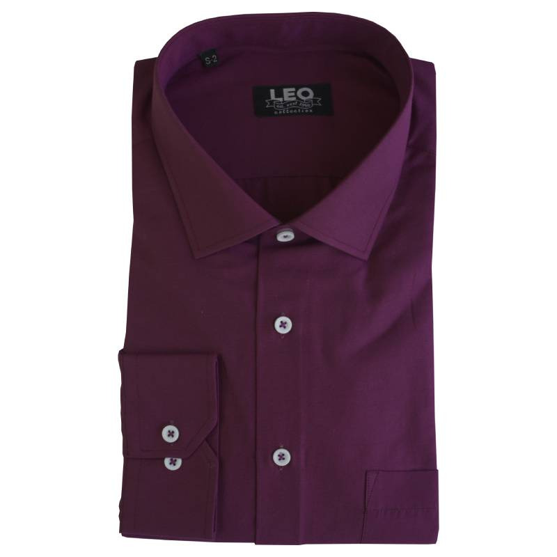XXXL LEO Πουκάμισο μονόχρωμο με rex γιακά και μακρύ μανίκι - Palatinate Purple