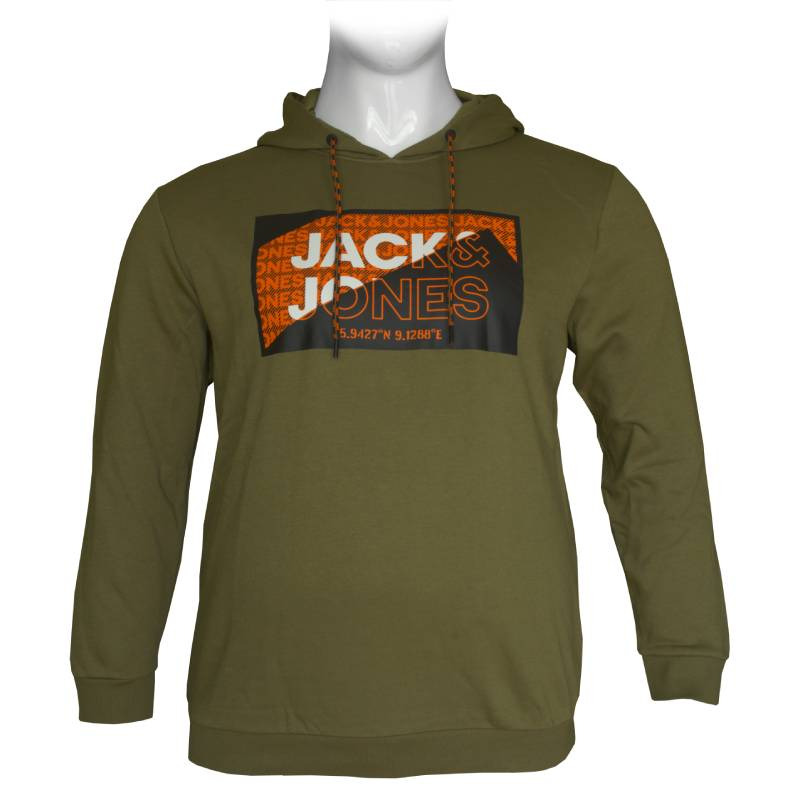 Hoodie φούτερ "Cologan",με μεταξοτυπία Jack & Jones +Fit - Olive Branch