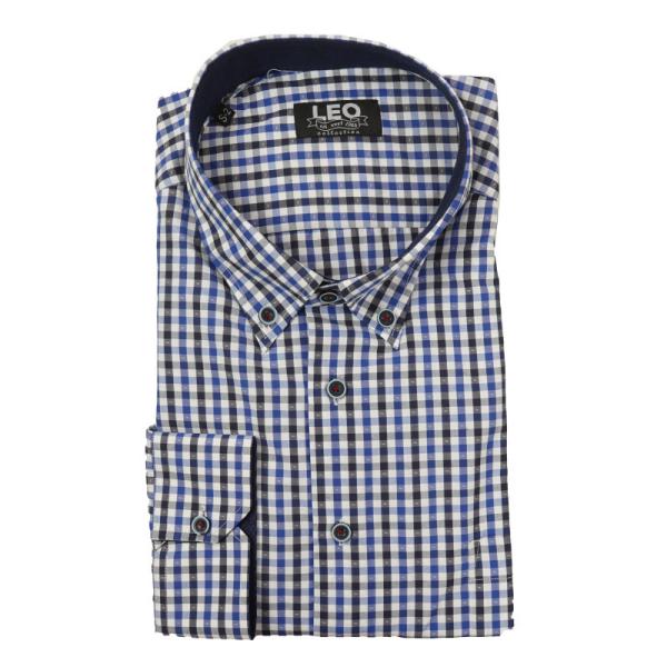 Πουκάμισο καρό γαλλικής ραφής "Royal Check" by Leo Collection - Anthracite/Blue/White