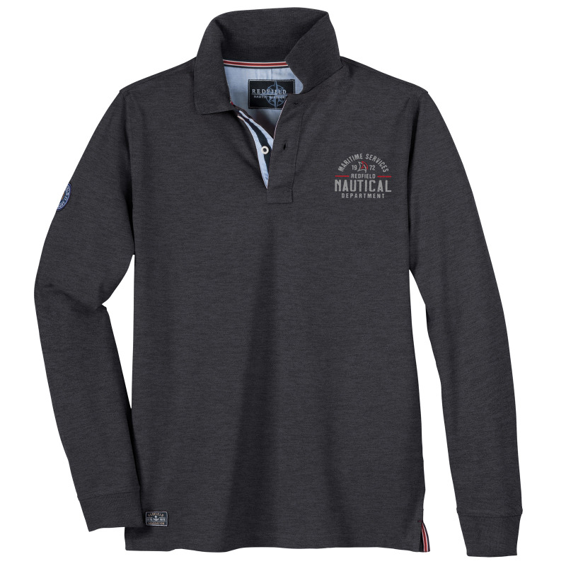 King Size Polo pique μπλούζα "Nautical Department" με patch και μεταξοτυπία,της Redfield - Grey Melange
