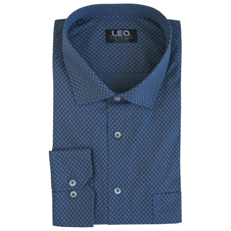 Πουκάμισο "Circle star" γαλλικής ραφής με Rex γιακά, της Leo Collection - Dark Faded Blue