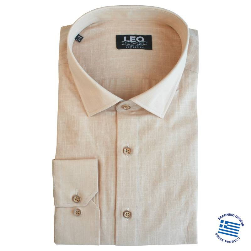 Μακρυμάνικο λινό πουκάμισο "Linen Seed",της Leo Collection - Mystic Sand