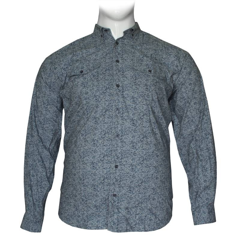 Πουκάμισο μακρυμάνικο ελαστικό με μικροσχέδιο και cargo τσέπες - Grey/Fade Blue