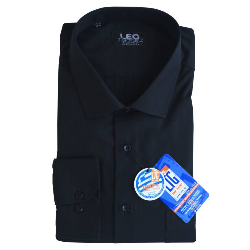 Πουκάμισο Αμπιγιέ μονόχρωμο γαλλικής ραφής & ελληνικής κατασκευής της Leo Collection - Black