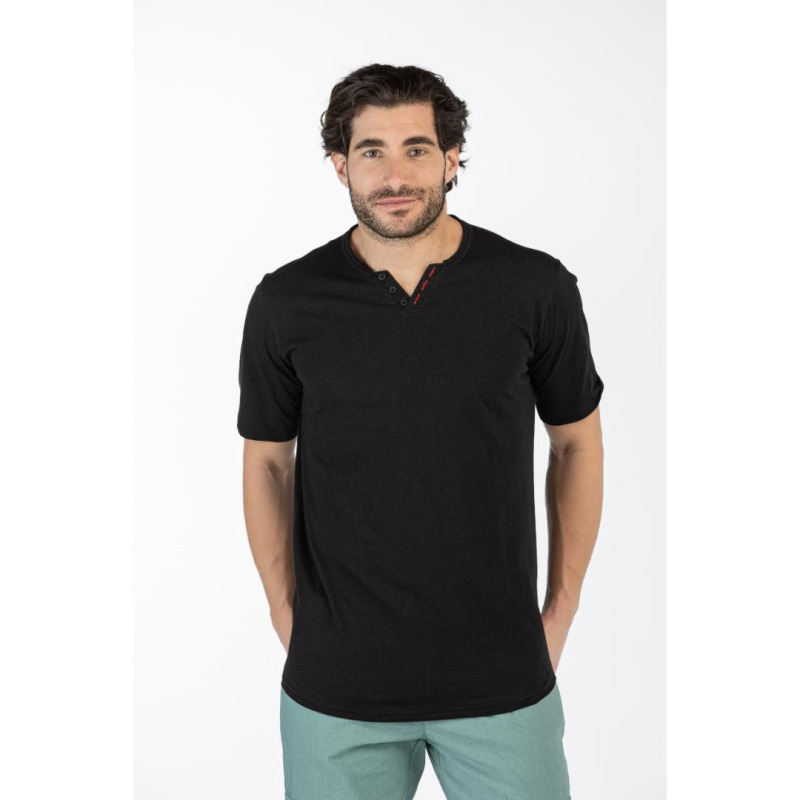 Βαμβακερό t-shirt φλάμα μονόχρωμο τύπου button ve,by LTG - Black