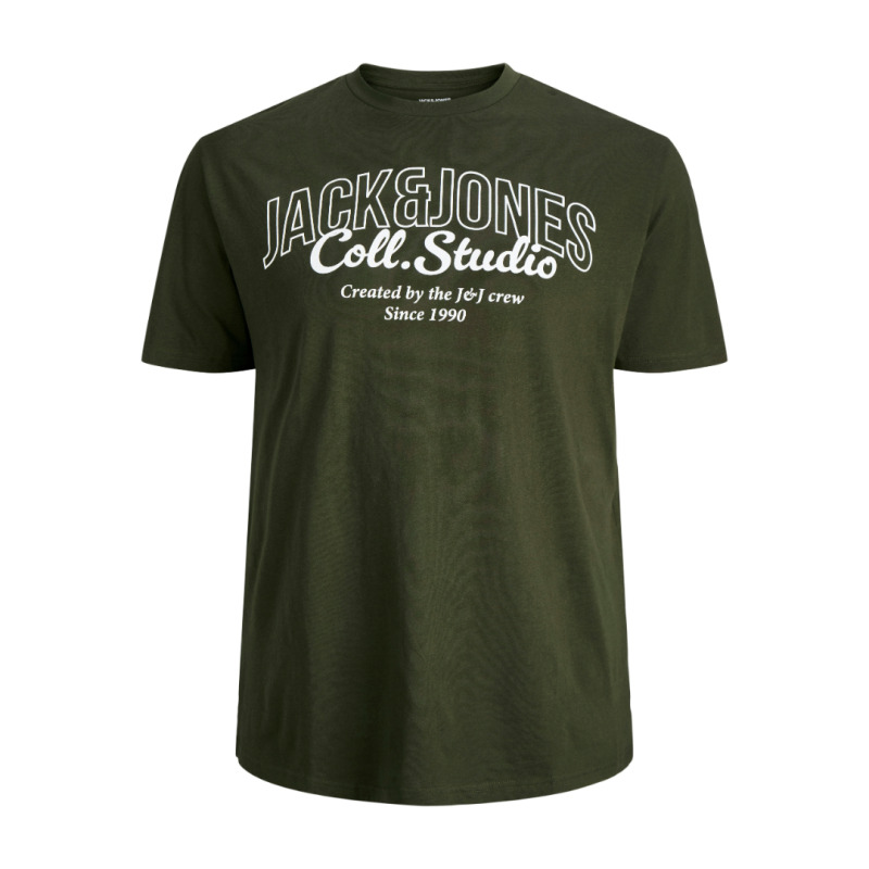 Jack & Jones "Makoto Tee"σε Plus fit γραμμή,με μεταξοτυπία - Forest Green