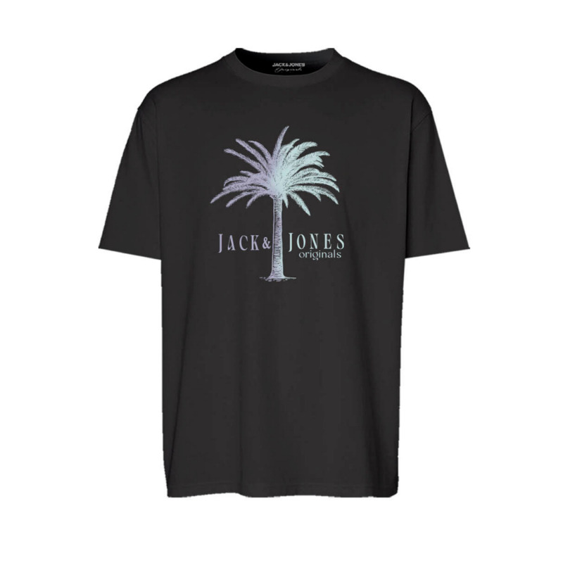 Jack & Jones "Split Gradient Tee"σε Plus fit γραμμή,με μεταξοτυπία - Black