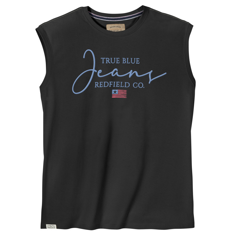 Αμάνικο king size μπλουζάκι "True Blue" της Redfield,με μεταξοτυπία και κεντητή λεπτομέρεια - Black