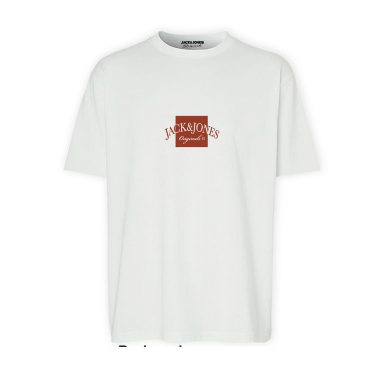Jack & Jones "Boston Tee"σε Plus fit γραμμή,με μεταξοτυπία - Bright White