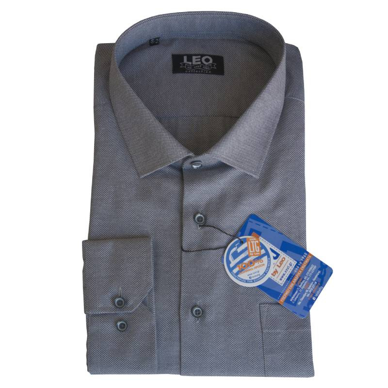 Πουκάμισο Oxford μακρυμάνικο με γιακά τύπου Rex, της Leo Collection - Grey/Fade Blue