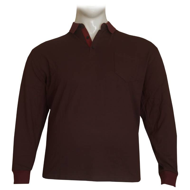 Μπλούζα Polo βαρύπλακη με κουμπί και τσέπη στο στήθος - Deep Bordeaux