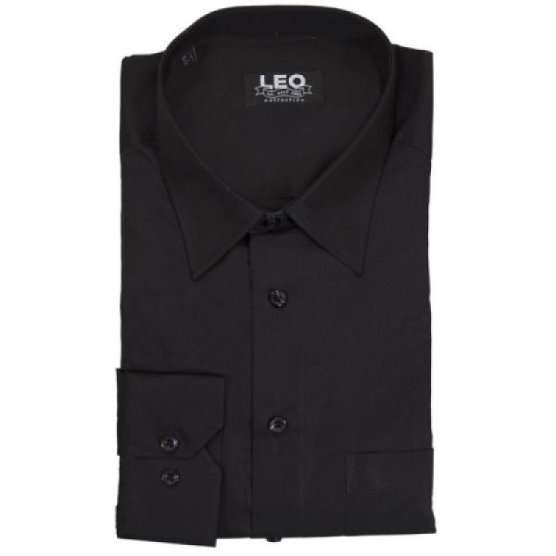 XXXL LEO Πουκάμισο μονόχρωμο με rex γιακά και μακρύ μανίκι - Black