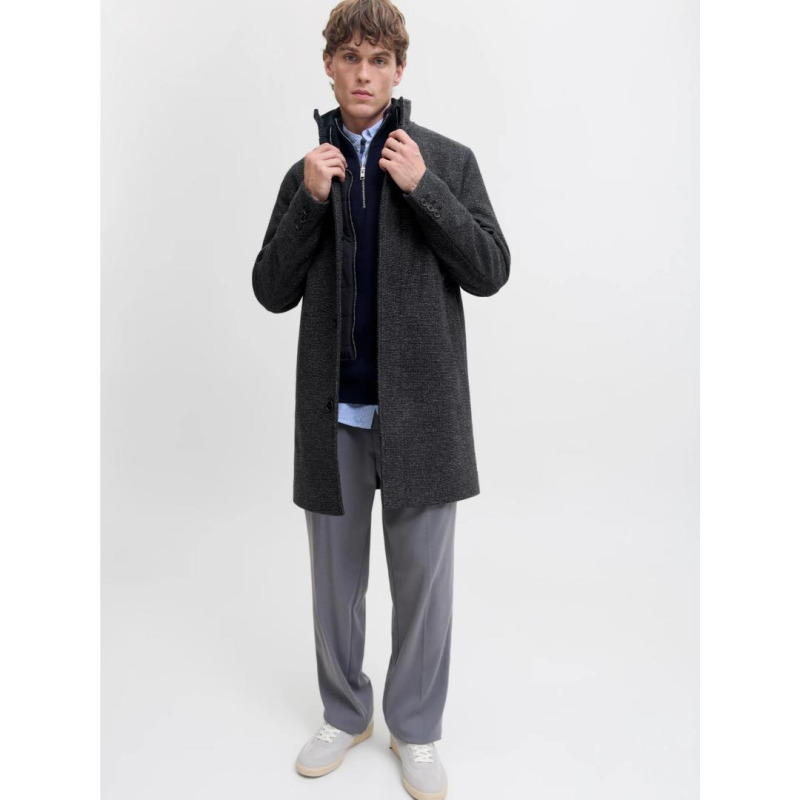 Μάλλινο ημίπαλτο "Stand Forth Collar Wool Blend" της Jack & Jones - Charcoal