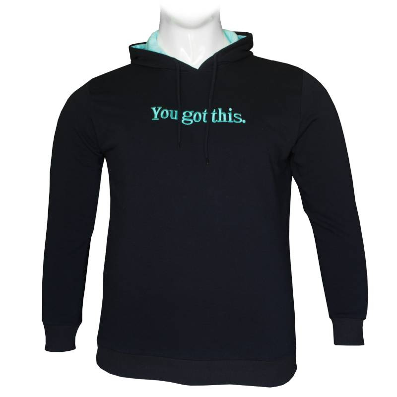 Hoodie φούτερ μονόχρωμο με κέντημα στο στήθος - Dark Blue