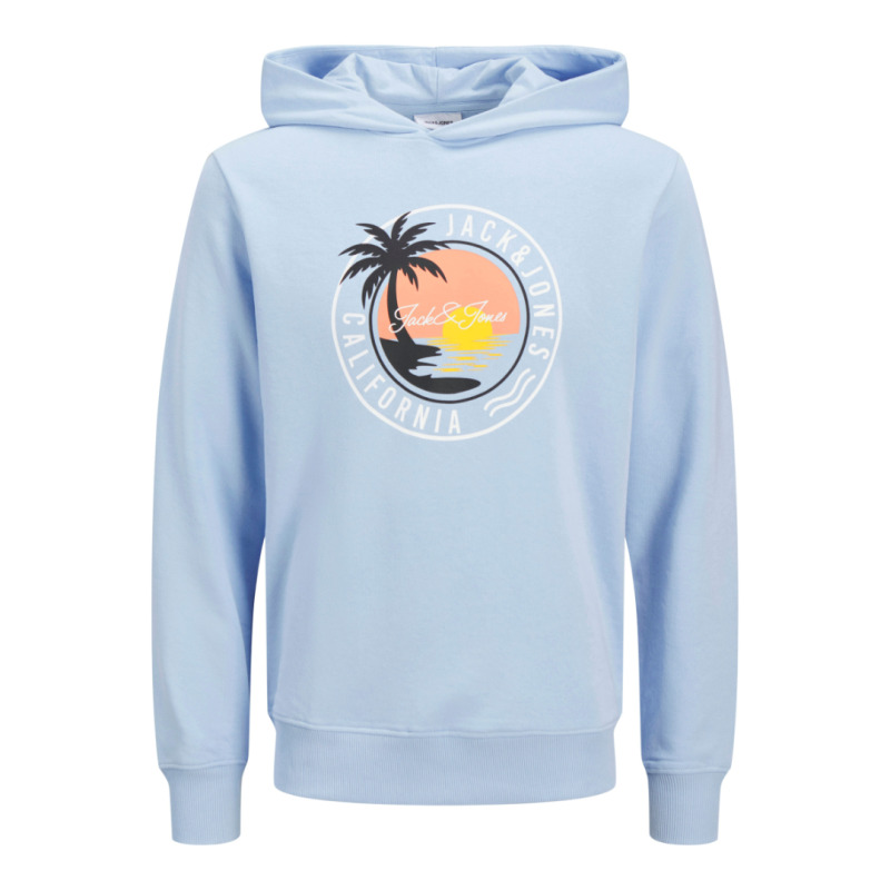 Jack & Jones "Palm",λεπτό hoodie με μεταξοτυπία,σε plus fit γραμμή - Chambray