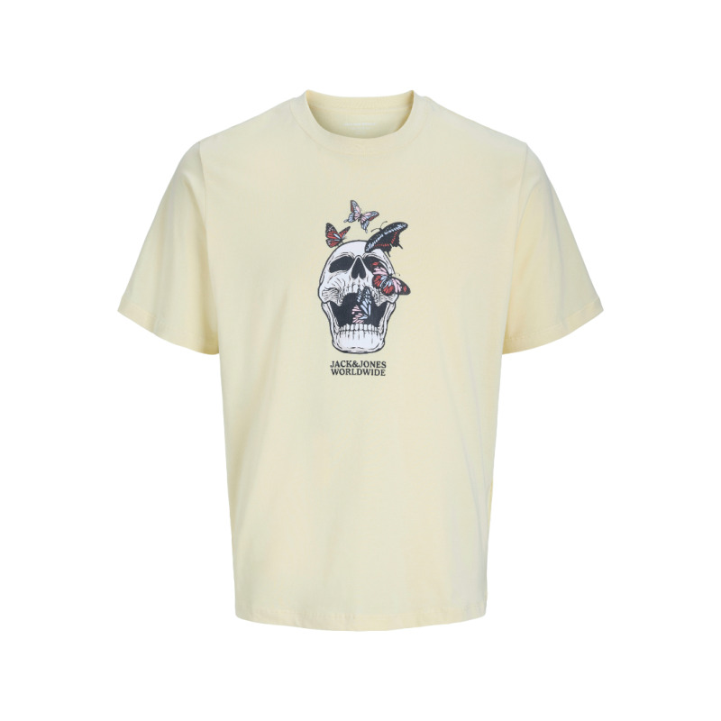 Jack & Jones "Skull Coast Tee"σε Plus fit γραμμή,με μεταξοτυπία - Buttercream
