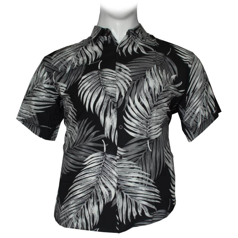 Κοντομάνικο εμπριμέ πουκάμισο "White Palm ",της Leo Collection - Black Rock