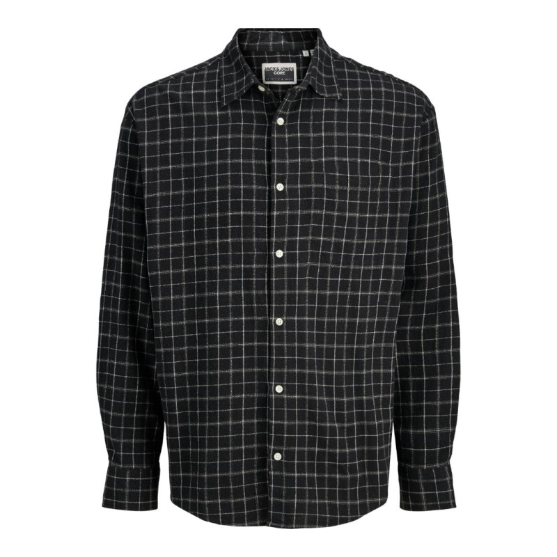 Jack & Jones "Cover Cheched Flannel",βαμβακερό πουκάμισο φανέλα - Black