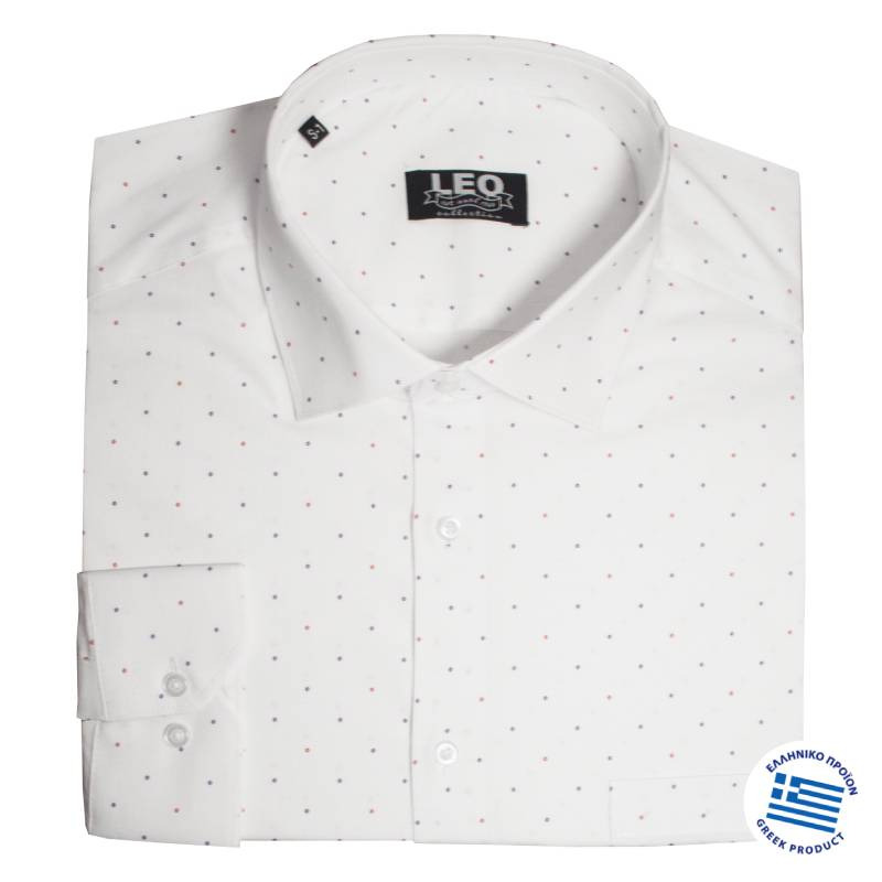 Ελαστικό πουκάμισο αμπιγιέ "Dots",by Leo Collection - White