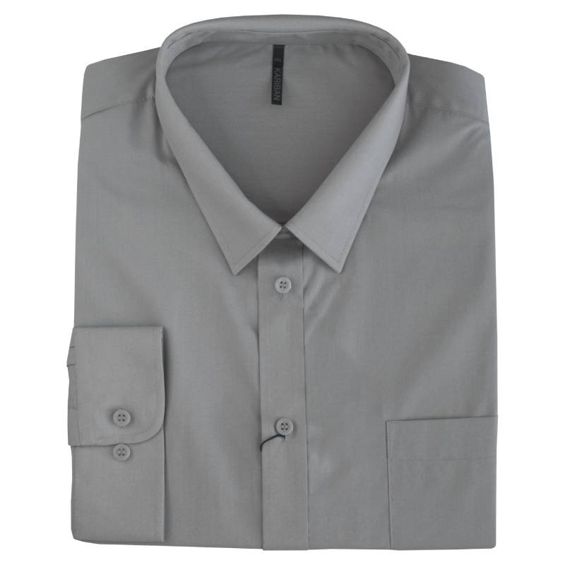 Πουκάμισο ποπλίνα μονόχρωμο με μακρύ μανίκι - Silver